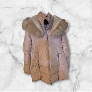 Guess Pink Faux-Fur Trim Quilted Puffer Coat